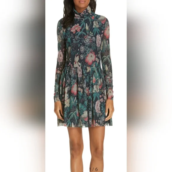 Rebecca Taylor La Vie Faded Garden Mesh Long Sleeve Dress Large - Picture 2 of 16